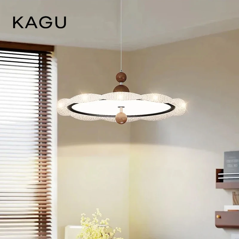 Nordic Modern Pendant Light - Walnut Wood Grain LED Chandelier, Dimmable for Dining Table Living Room Bedroom Kitchen Lighting