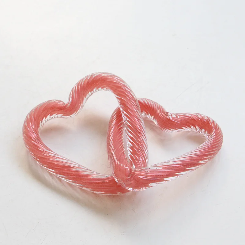 Glass Heart Chain Recessed Geometric Interlocking Knot Creative Interlocking Heart Transparent Glass Handicraft Home Decoration