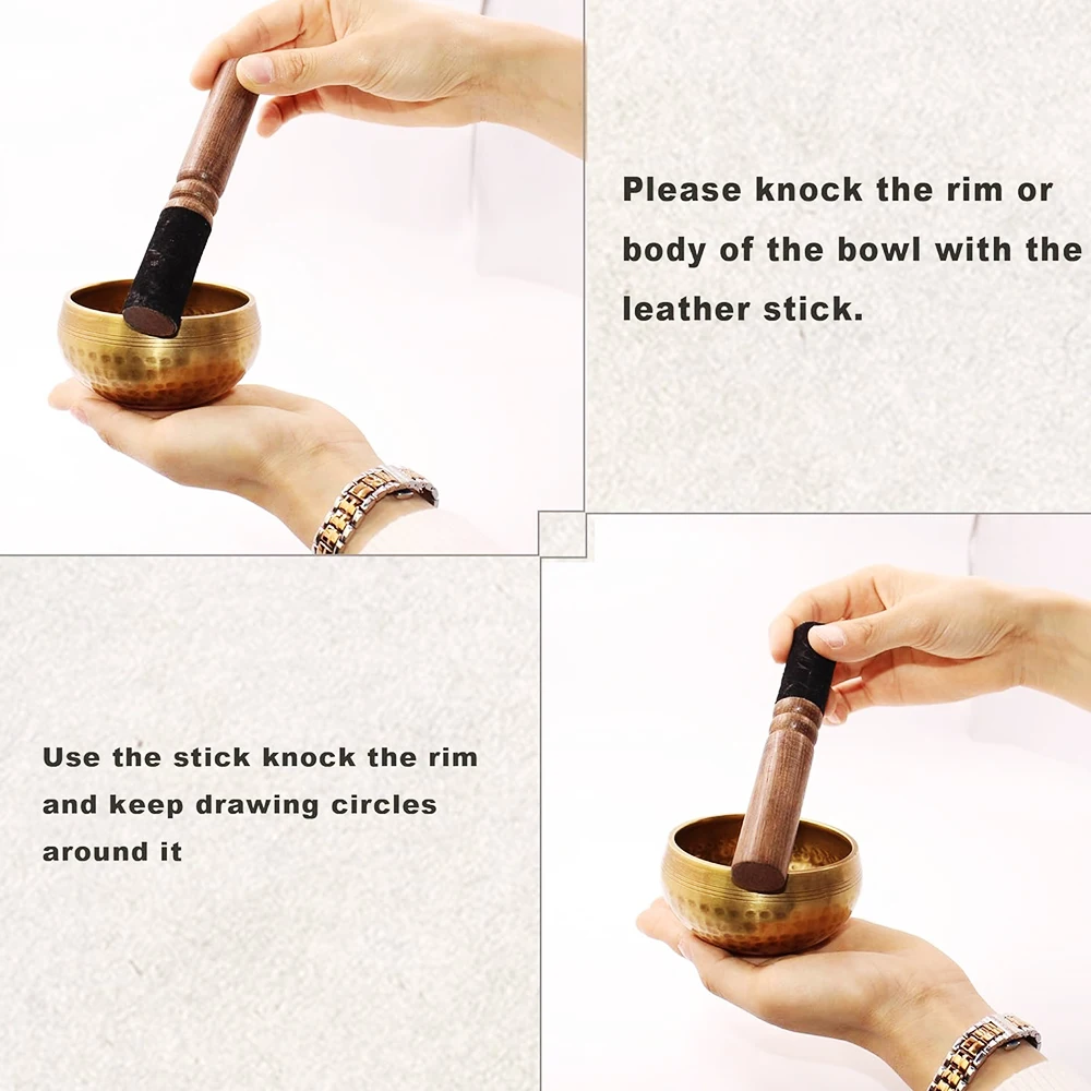 Handcrafted Brass Meditation Singing Bowl Set