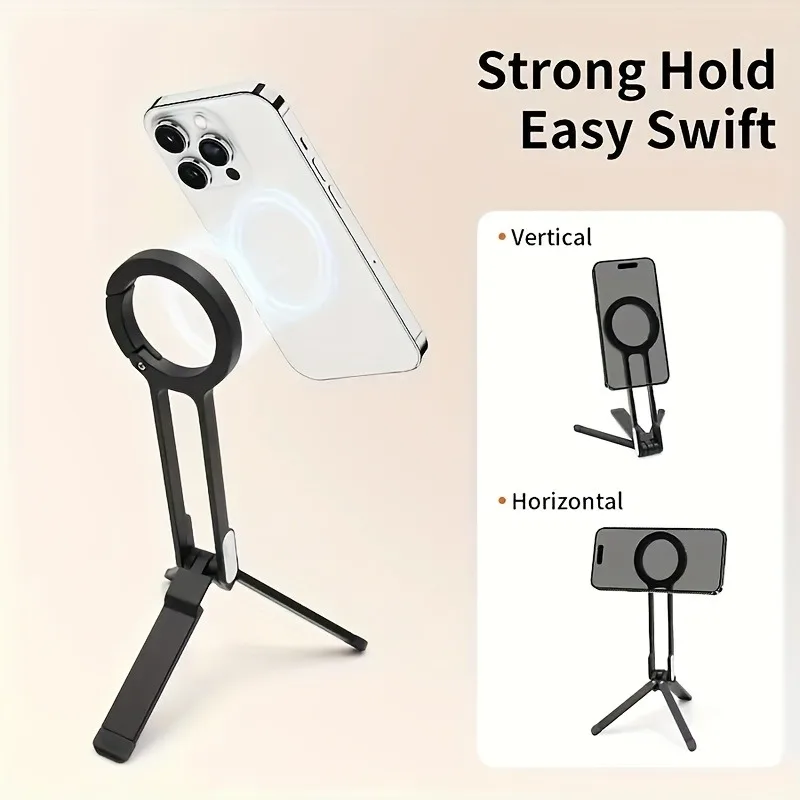 2-in-1 Portable Sturdy Tripod Phone Stand - Foldable Desktop Phone Holder, Magnetic Mount for Phone and Camera