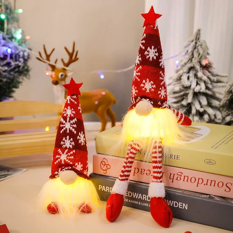 مضيئة عيد الميلاد دمية مجهولي الهوية محبوك ندفة الثلج جنوم دمية زخرفة عيد ميلاد سعيد ديكور المنزل 2025 السنة الجديدة هدية عيد الميلاد