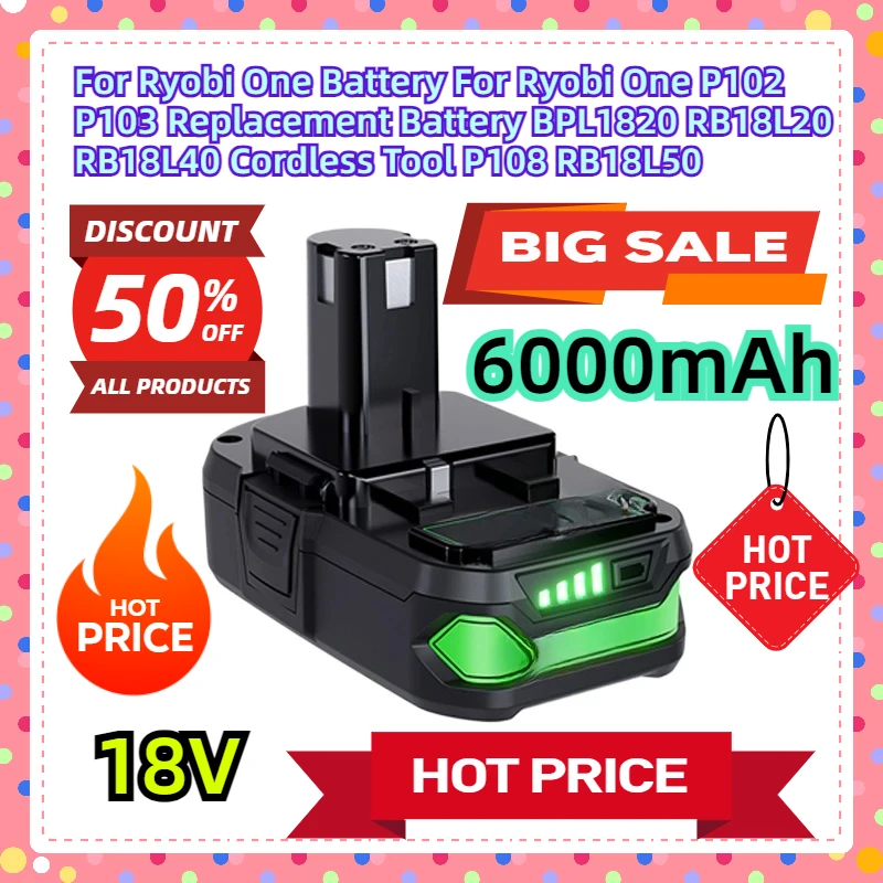 For Ryobi One 18v Battery For Ryobi One P102 P103 Replacement Battery BPL1820 RB18L20 RB18L40 Cordless Tool P108 RB18L50