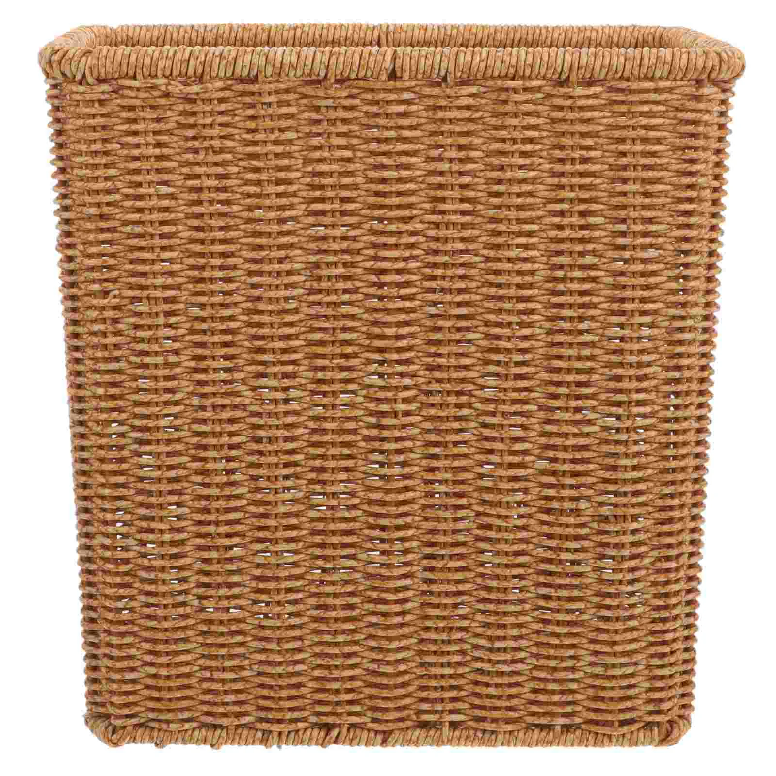 Rattan Basket Woven Trash Can Trashcan Pastoral Style Household Bin Plastic Waste Office