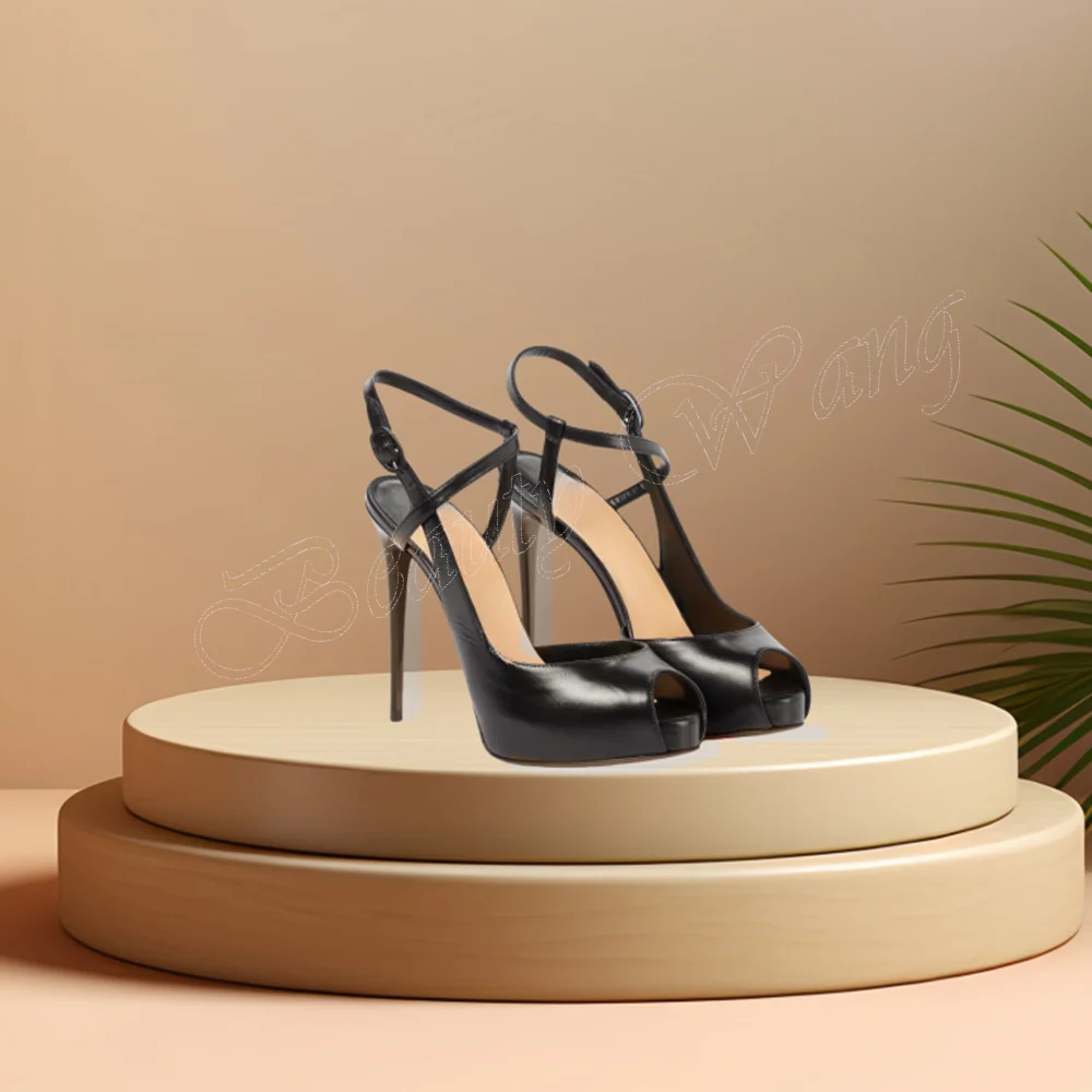 

Black Peep Toe Sandals Cut Heel Platform Round Toe Sexy Shoes High Heel Shoes for Women Runway High Heels 2024 Zapatillas Mujer