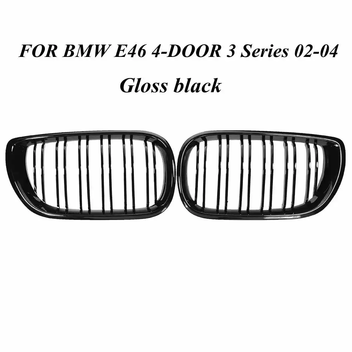 Pair Car Front Kidney Grills Gloss Black 2 Slat Hood Grill For BMW 3 Series E46 4 Door 2002-2005 Racing Grille