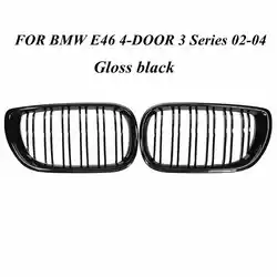 Pair Car Front Kidney Grills Gloss Black 2 Slat Hood Grill For BMW 3 Series E46 4 Door 2002-2005 Racing Grille