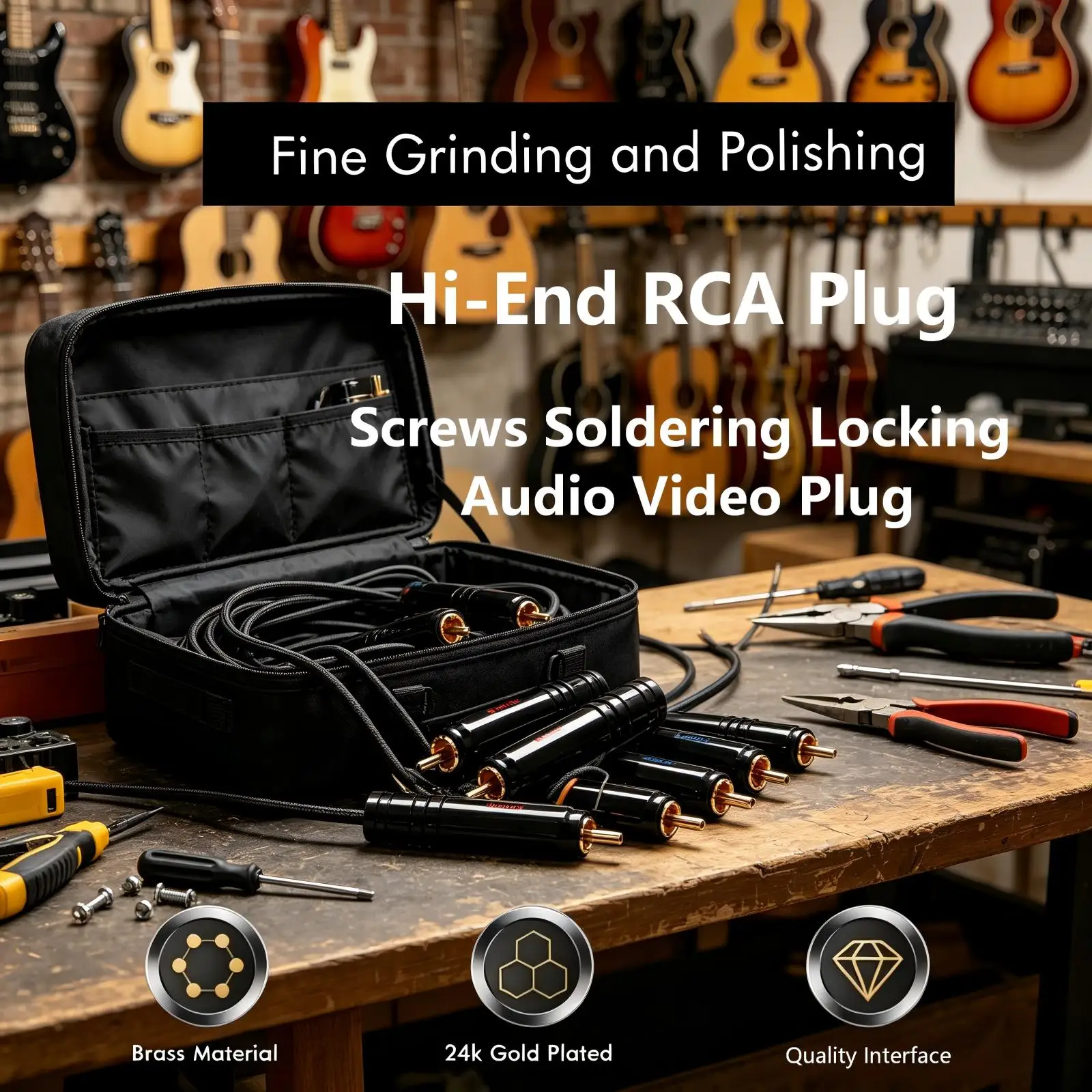 

HiFi 24K Gold Plated Copper RCA Plug Durable RCA Connector Screws Soldering Locking Audio Video Plug for Home Theater Systems