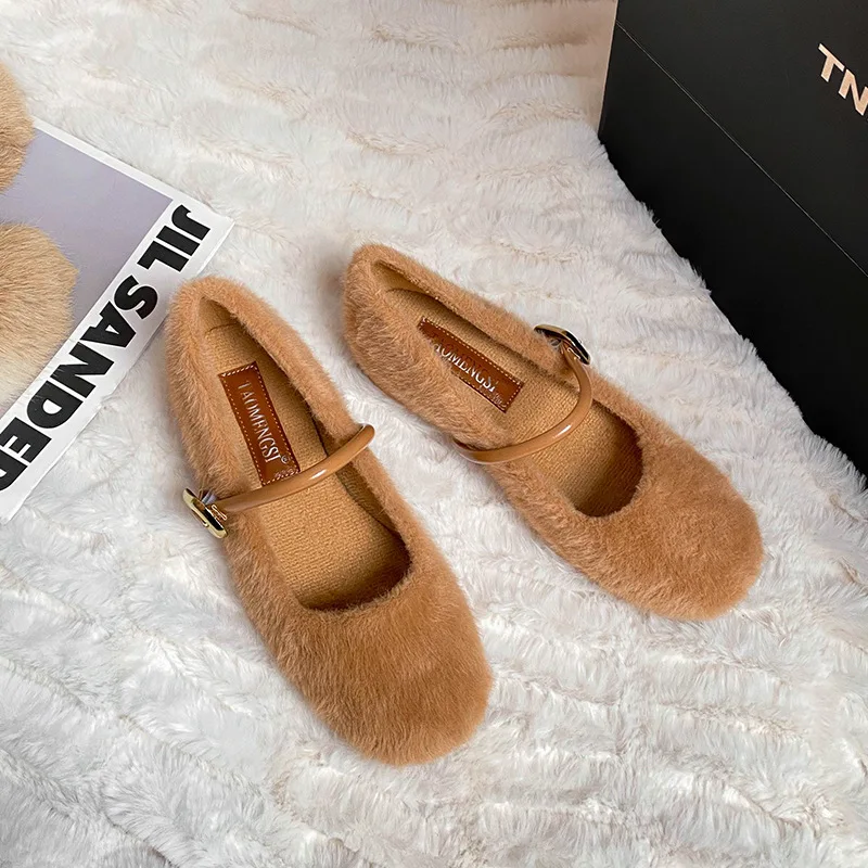 

Winter Women Slip-on Loafers Plush Casual Boat Shoes Girl Hidden Heel Bootie