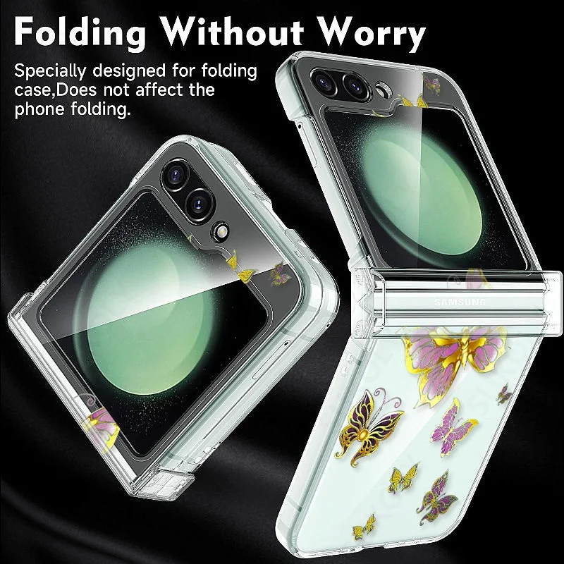 Butterfly Pattern Clear Case For Samsung Galaxy Z Flip7 FE Flip6 Flip5 Folding Hard Cover For Samsung Galaxy Z Flip 7 6 5 4 3 5G