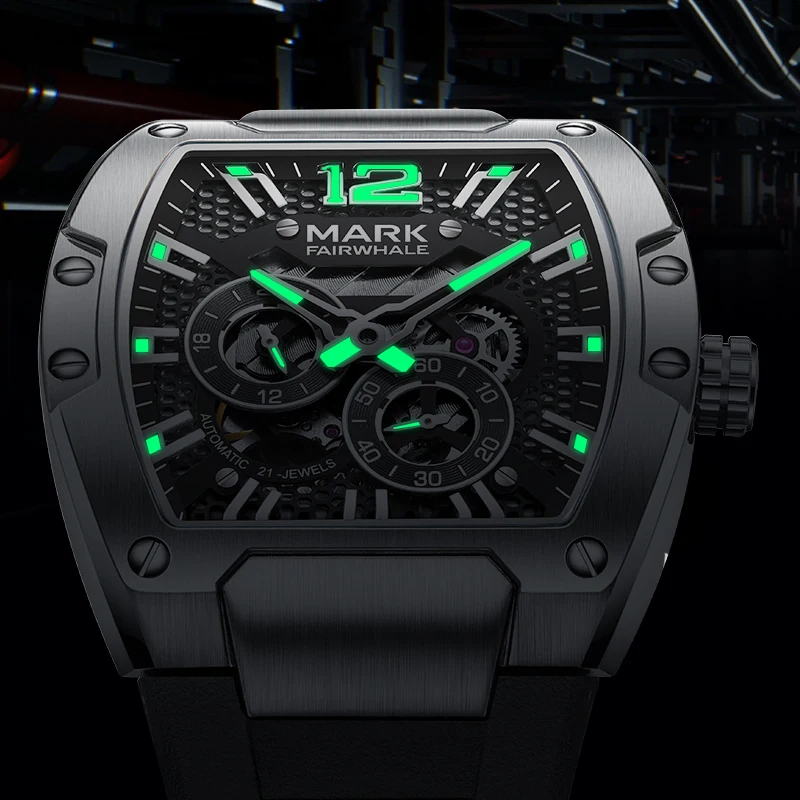 Tonneau Watches for Man Automatic Mechanical High Quality Waterproof Silicone Strap relogio masculino