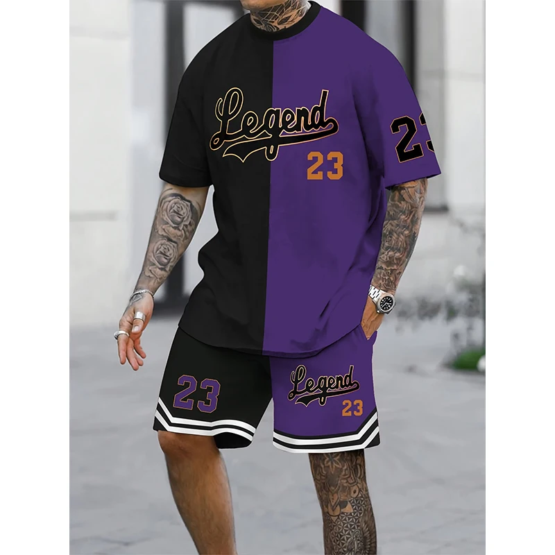 Fashion New Men\'s Sports Suit Summer Casual Breathable Refreshing Suit Oversized Men\'s Loose Shirt T-shirt Printed Letter Suit