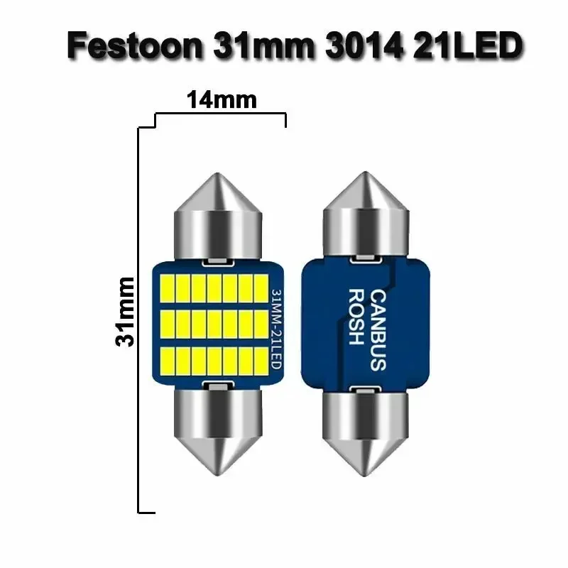 10 Pcs Led Bulb Canbus Festoon Interior Headlight C10w C5w Reading Car Light 31mm 36mm 39mm 41mm No error 12v 6500K Dome Reading