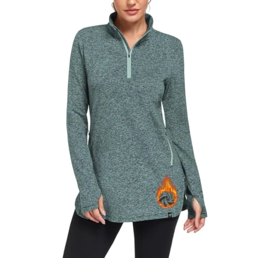 

Soneven Women's Thermal Running Fleece Long Sweatshirts Turtleneck Long Sleeve Pullover Winter With Thumbholes and Pockets