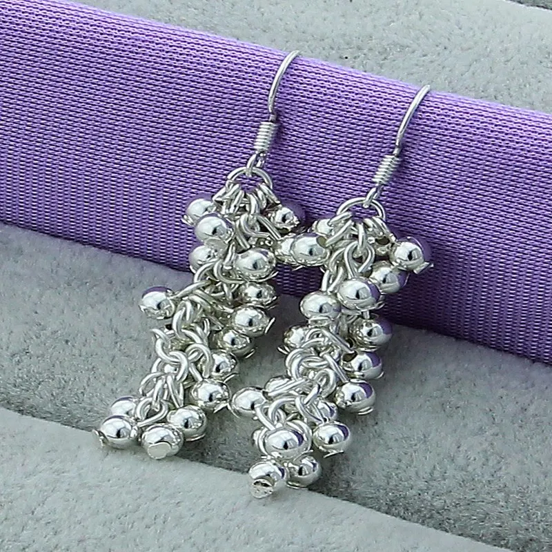 

925 Sterling Silver Smooth Grape Bead Ball Earrings Fashion For Woman Charm Earrings Wedding Jewelry