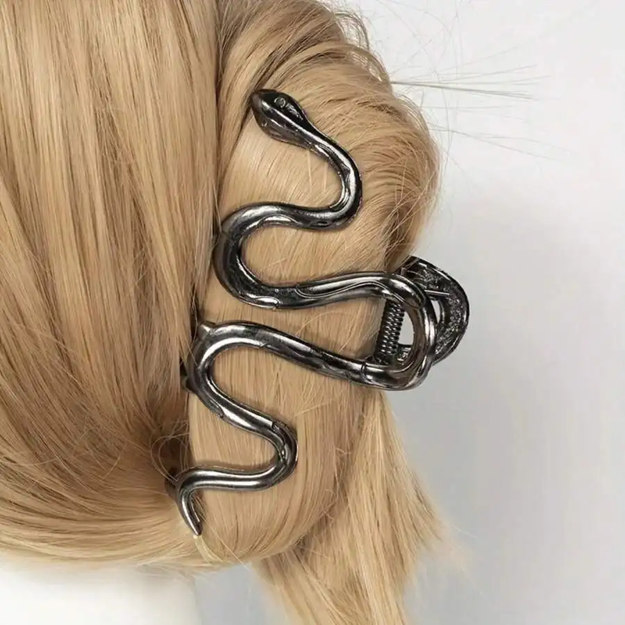 1pc Gothic Snake Shaped Metal Hair Clip, Minimalist Style Hair Claw, High-End Headwear For Hairstyles Street Claw Clips Hair Cla