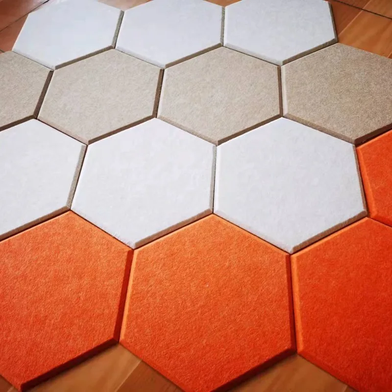 Self Adhesive Polyester Fiber Acoustic Felt Wall Panel, Hexagon and Circle Felt Wall Sticker for Sound Absorption and Photo