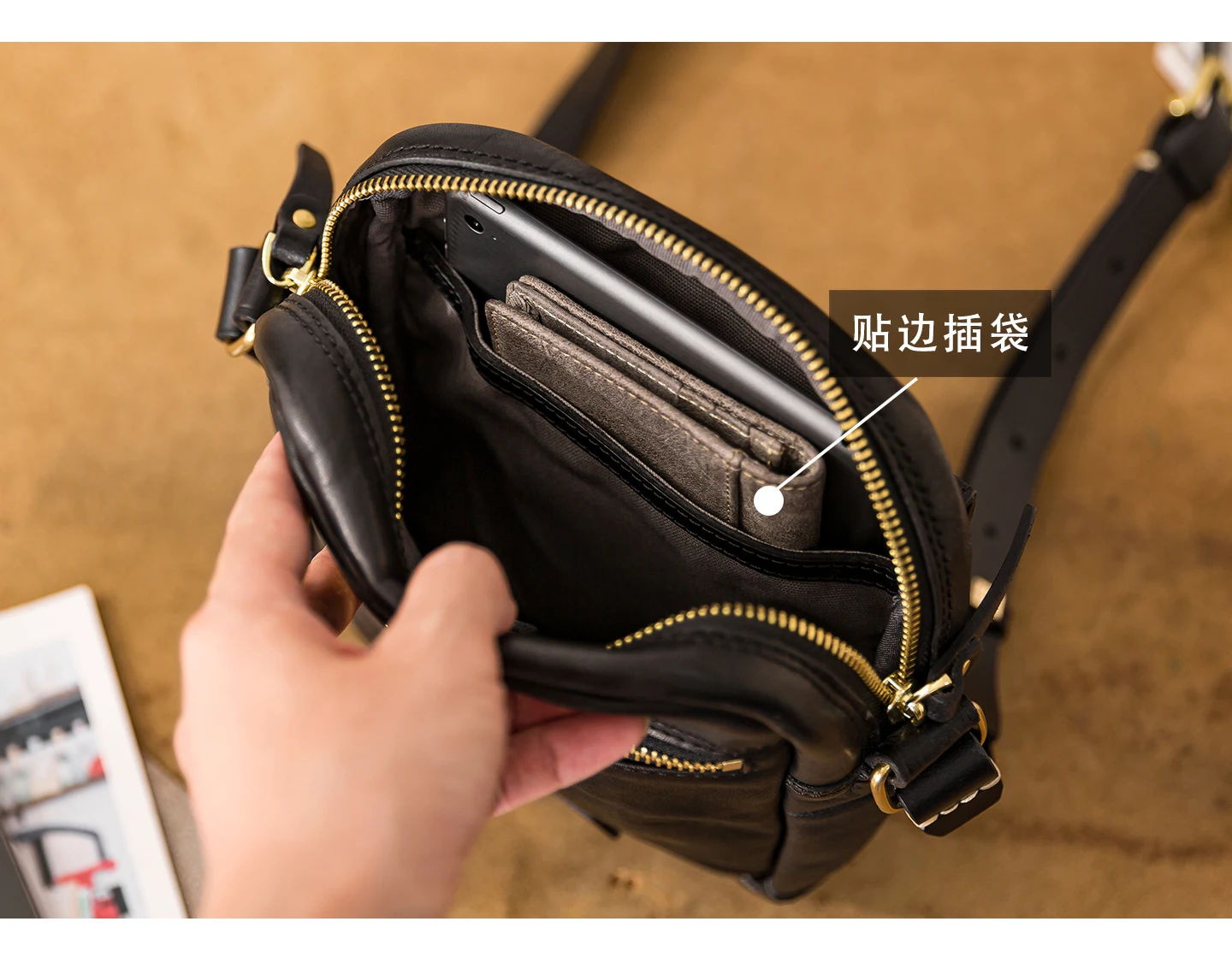 simple vintage designer handmade vegetable tanned cowhide men's small shoulder bag outdoor party genuine leather phone bag