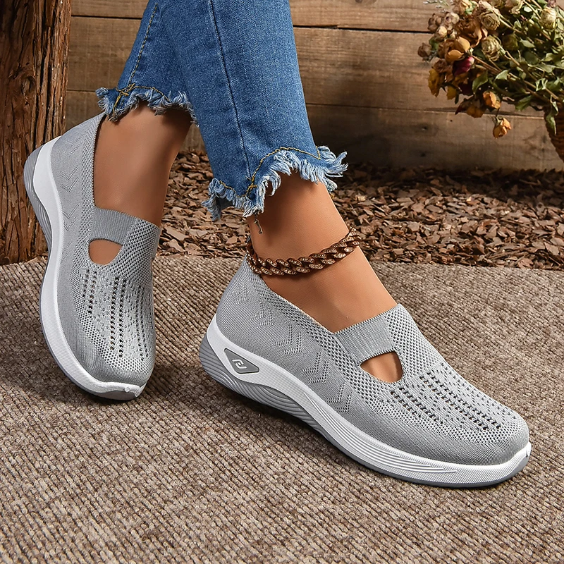 Women Sneakers Mixed Stretch Knitt Shoes Outdoor Mesh Breathable Platform Female Loafers Summer Lightweight Wear-resistant Flats
