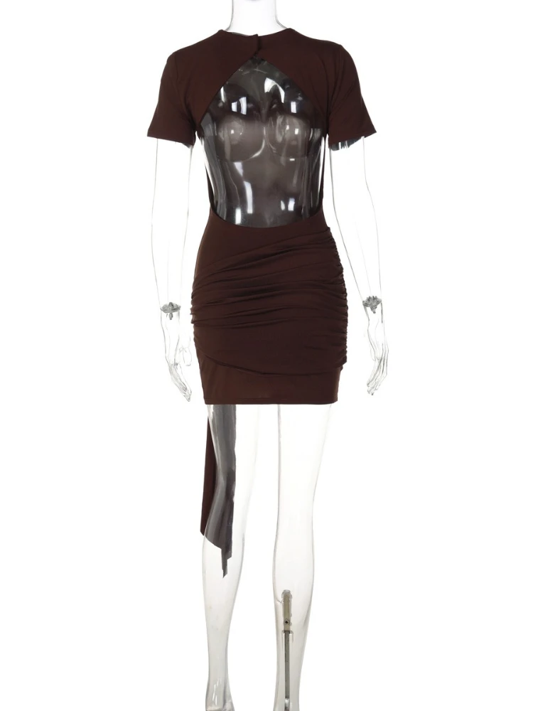 FDYOUI mode femmes dos nu pansement robe de soirée Streetwear dames col rond manches courtes tuniques T-shirt robes fête Club tenue