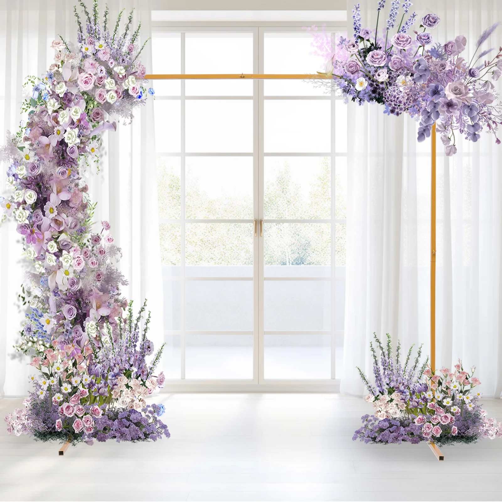 Arche de mariage carrée en métal doré, hauteur réglable 3,5FT-6,6FT, cadre de toile de fond en fer épaissi 1,3MM, charge maximale 11,02LBS, montage sans outils, support DIY pour fleurs, ballons et éclairage LED, pour demande en mariage, anniversaire, baby shower, fête, photomaton