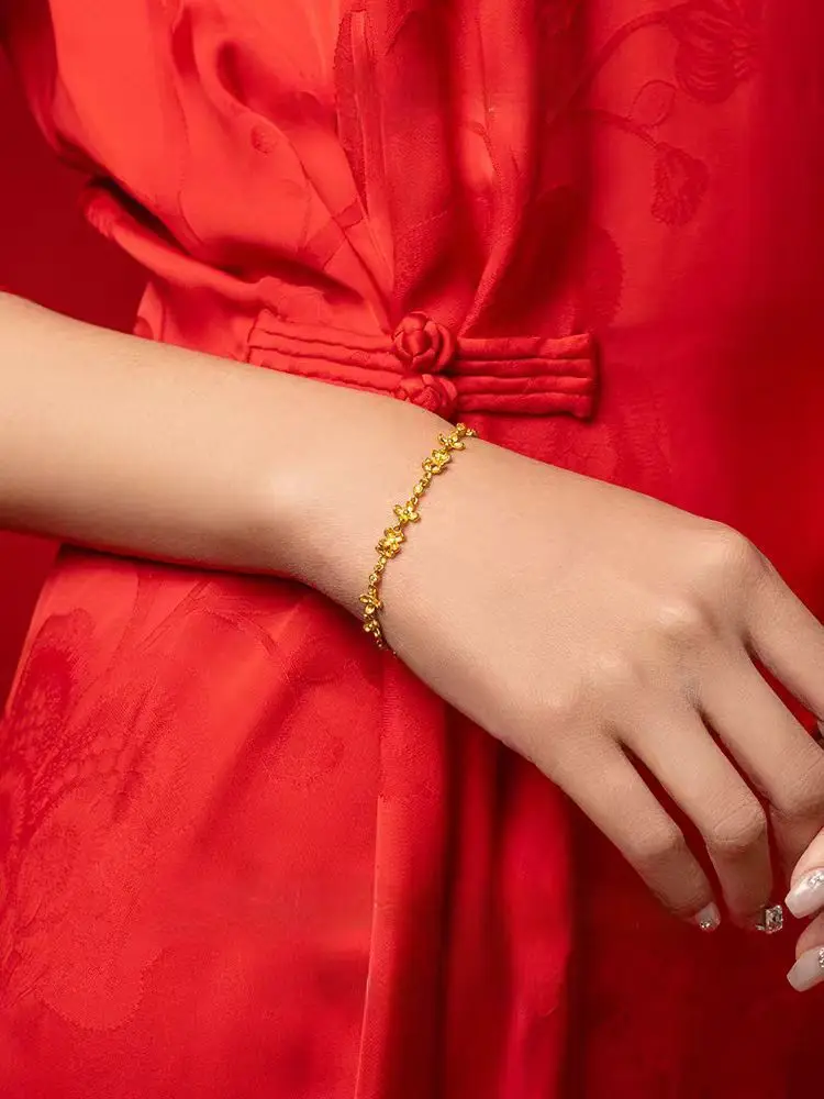 

Light Luxury 9999 24K real gold Osmanthus Fragrant Bracelet Women's Fashion Flower Bracelet Gift for Best Friends