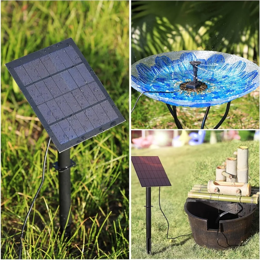 3.5W Split Solar Fountain with Multiple Nozzles DIY Solar Water Pump 4.9 Feet Water Pipe for Solar Fountain in Garden Pond