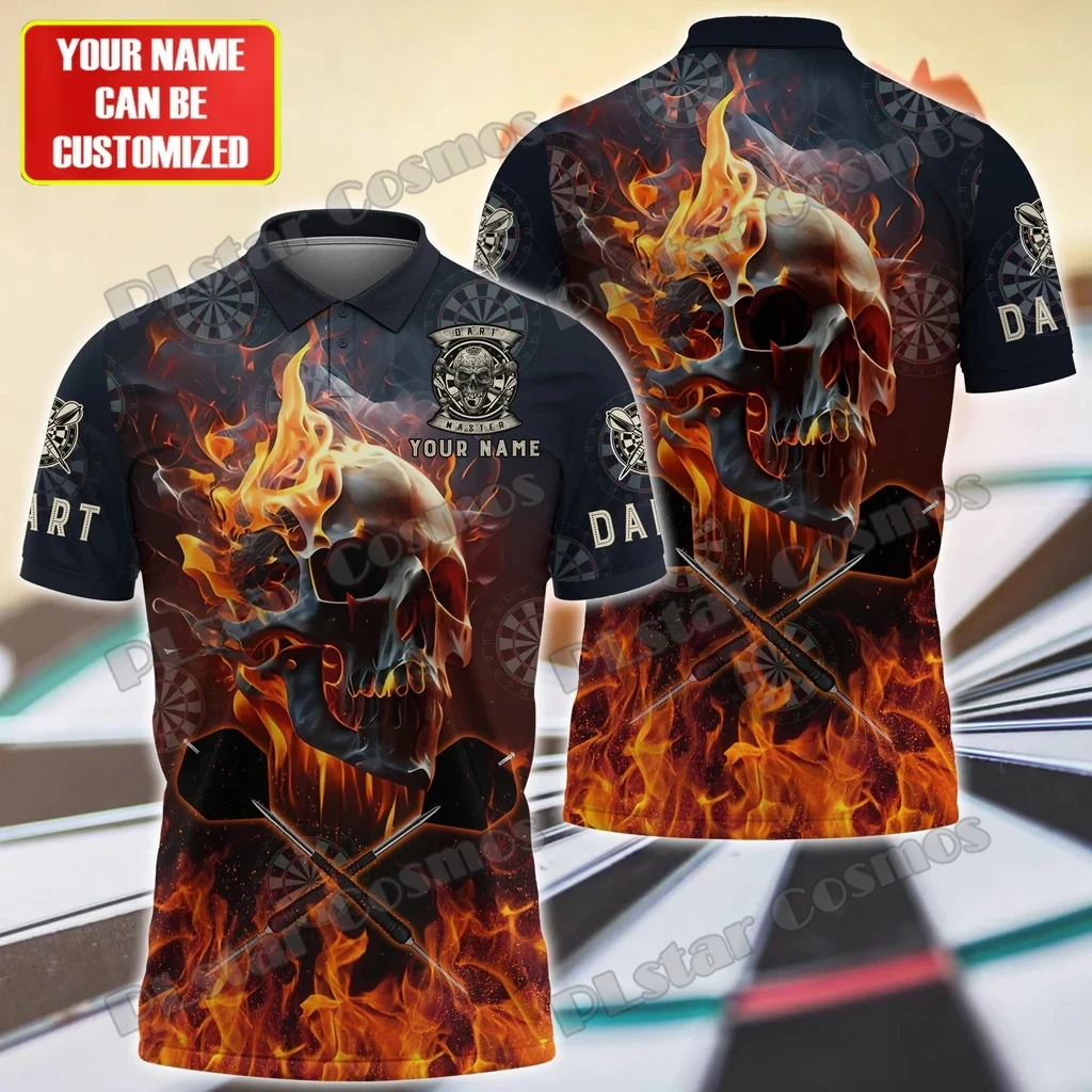 Darts Flame Skull And Thunder Eagle Darts Custom Name 3D Printed Fashion Men's Polo Shirt Summer Unisex Casual Polo Shirt PO105