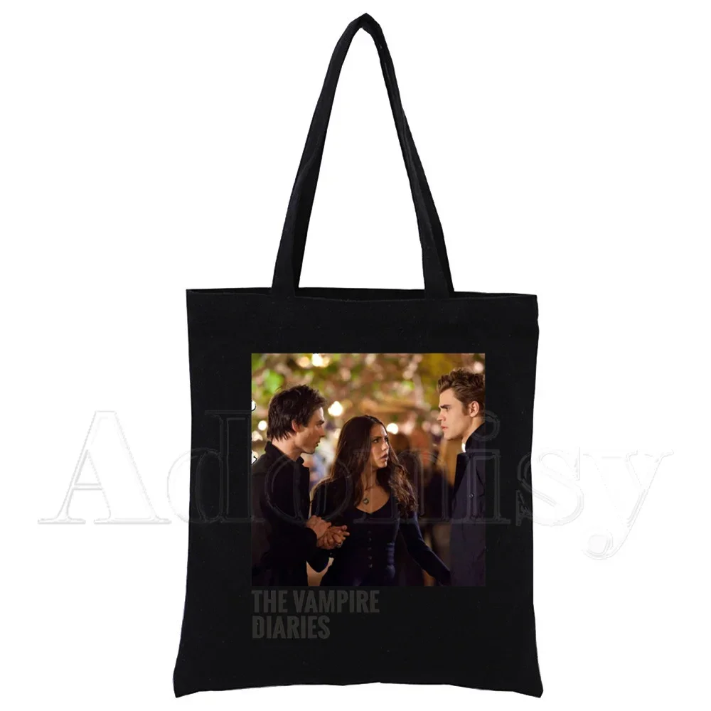 The Vampire Diaries Harajuku 90s Printed Graphic Handbags Shoulder Bags Casual Black Shopping Women Elegant Canvas Bag