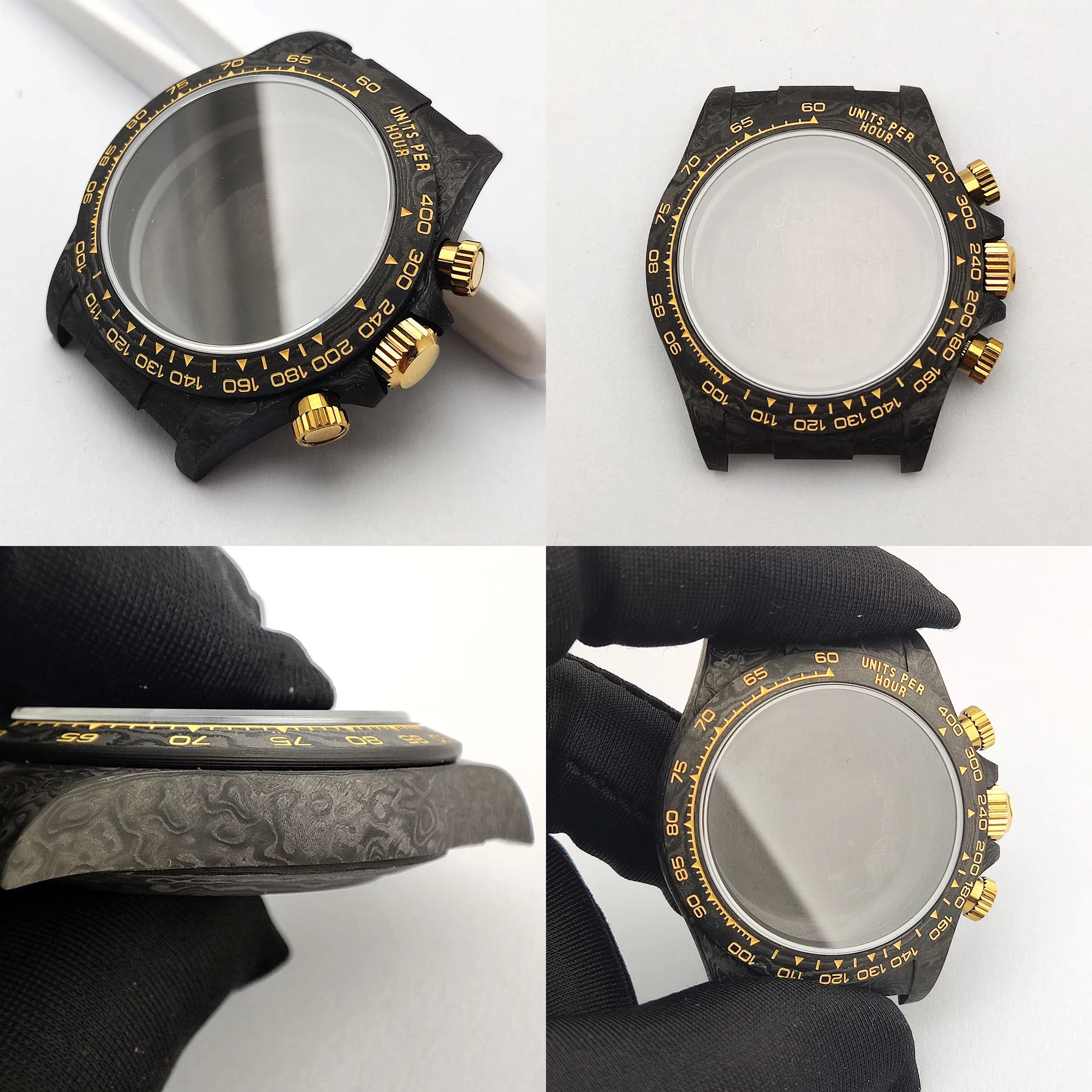 38mm Carbon fiber watch case 4130 case Waterproof sapphire glass VK63 case Men's watch case fit VK63 4130 Movement Watch parts