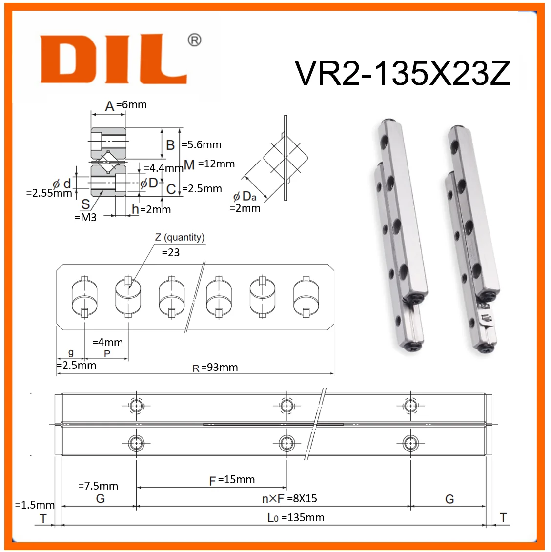 Original New DIL cross roller guide VR2 VR2 -135 VR2-135 VR2-135×23Z  VR2-135H×23Z VR2135 to replace THK or IKO CRW CRWG series