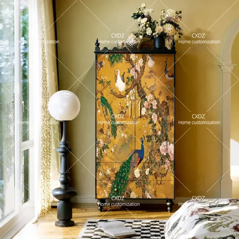 Song Dynasty aesthetic style solid wood wardrobe storage bedroom dresser living room dining room six-chest cabinet integrated