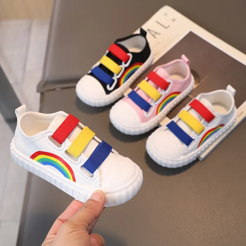 Children\'s Canvas Sneakers Boy Fashion Rainbow Casual Shoes 2023 Autumn New Anti Slip Breathable Kids Shoes Colorful Girls Shoes