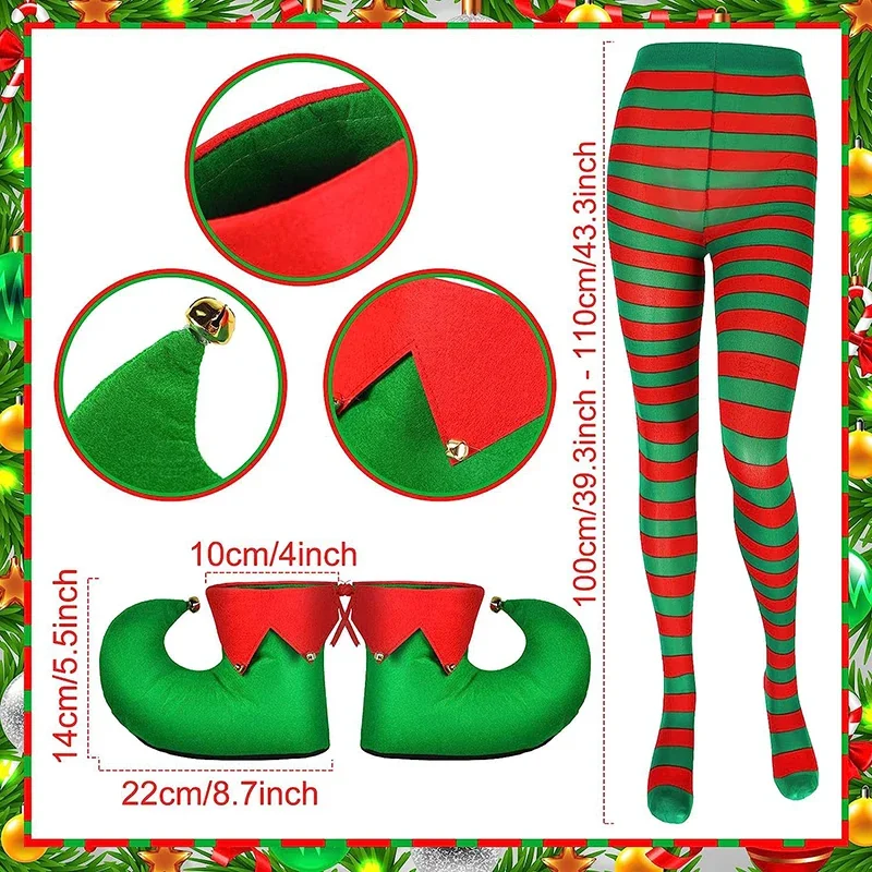 2025 NewWomen's Christmas Costume Elf Ear Apron Dress Hat Shoes Striped Stockings Cosplay Outfits Carnival Party performance AA