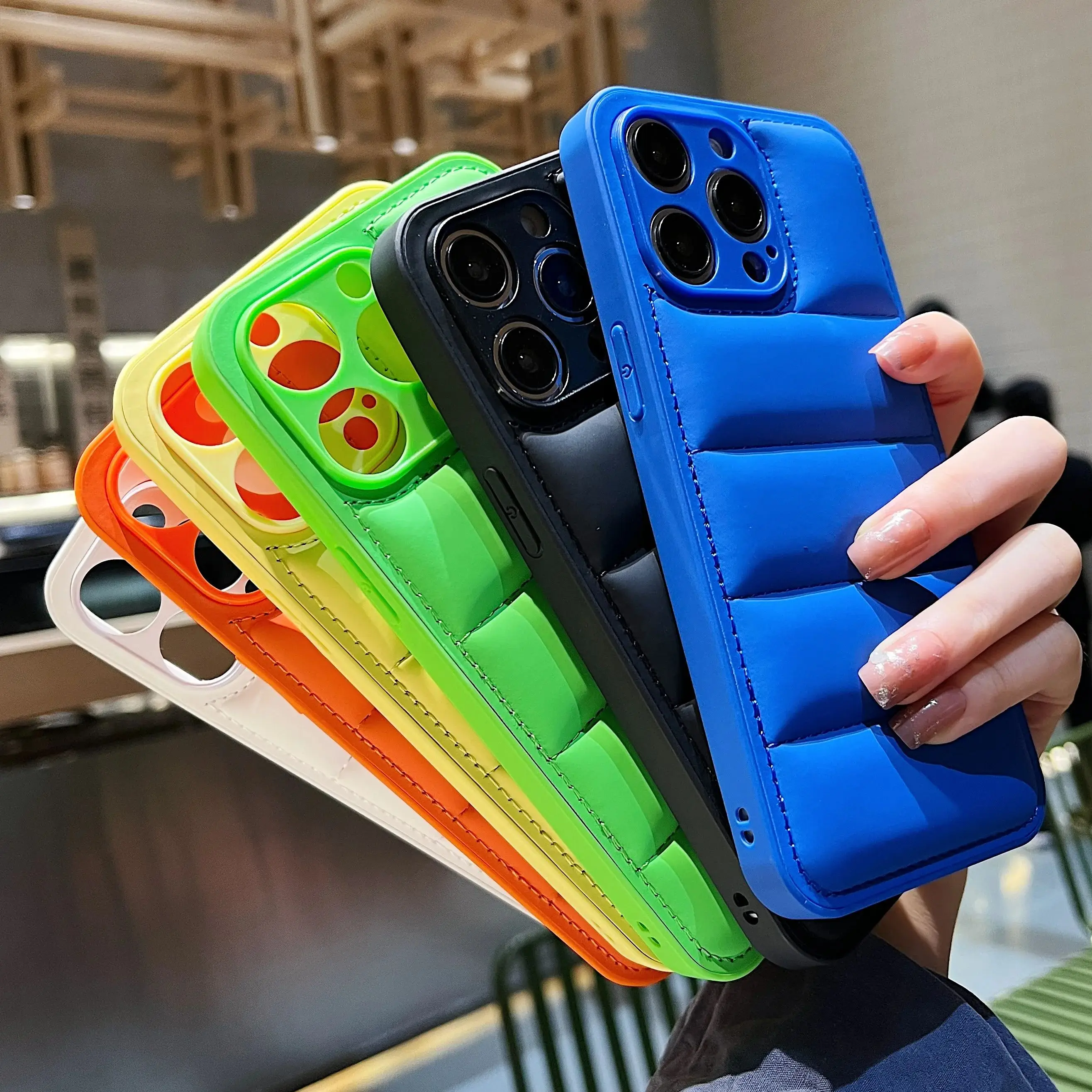 Solid Color Down Jacket Pattern Silicone Phone Case For iPhone 16 15 14 13 12 11 Pro Max Plus Full Camera Protection Soft Cover