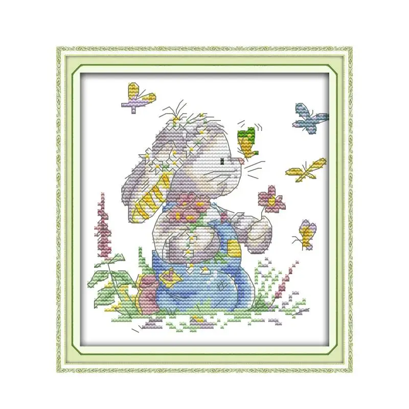 

Набор для вышивки крестом «Зайки и бабочки 2», холст, вышивка крестиком, сделай сам, вышивка ручной работы, вышивка крестиком, 14CT, 11CT