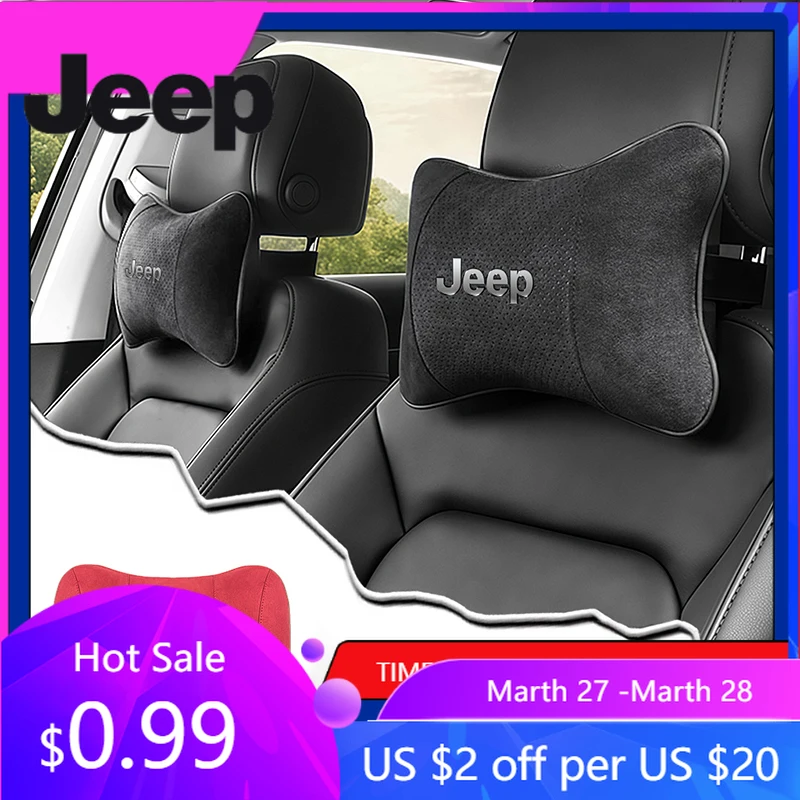

For Jeep Suede Headrest Car Breathable Memory Foam Neck Pillow For Jeep Wrangler Grand Cherokee Compass Wagoneer Gladiator Av
