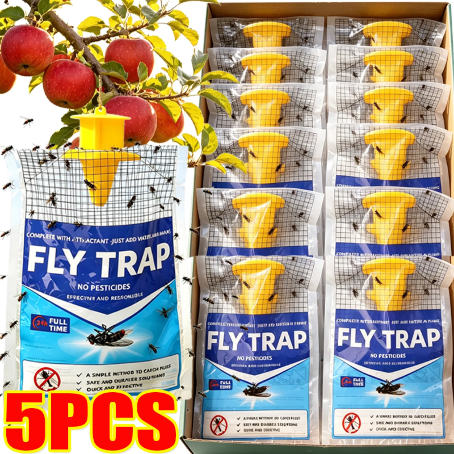 Hanging Fly Trap Bag Waterproof Fly Trap Outdoor Garden Effective Fruit Flying Insect Catcher Pest Control Tools Garden Supplies