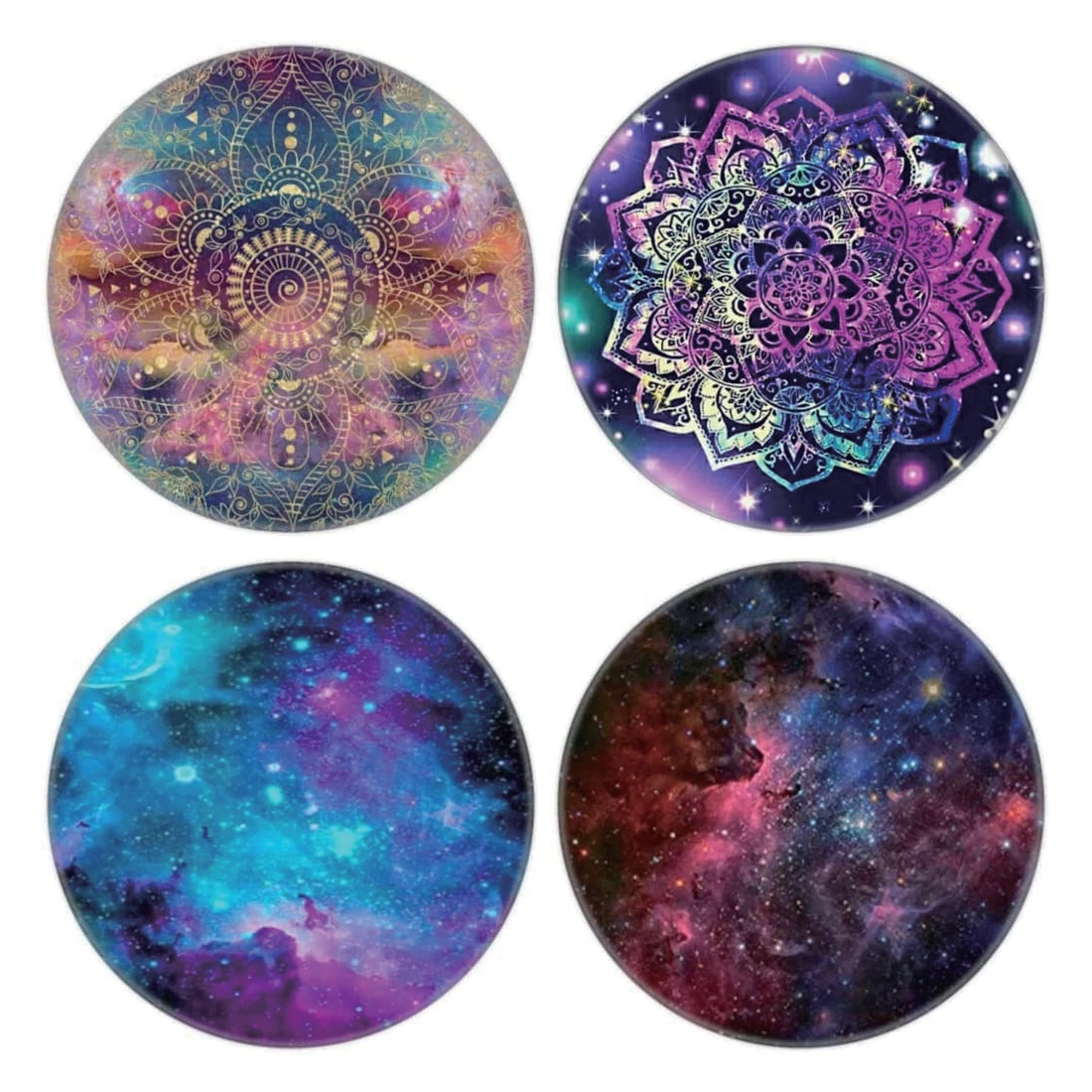 Lot de 4 supports universels pour téléphone portable, porte-doigt pour smartphone et tablette Galaxy Mandala Blue Nebula Flower