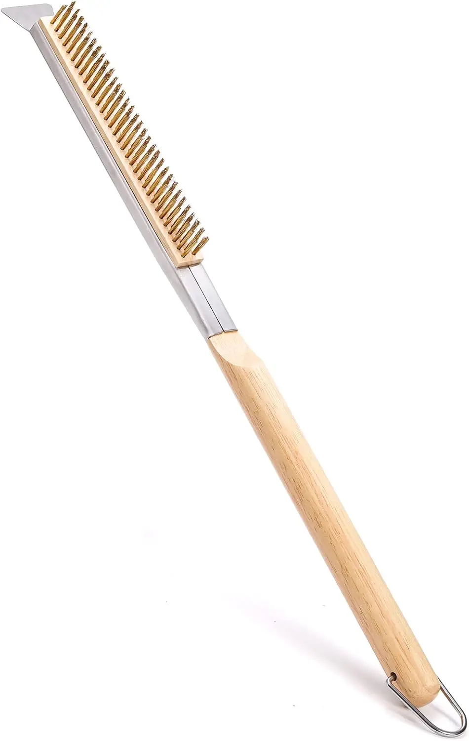 

21 Inch Pizza Oven Brush with Scraper, Brass Bristles, Copper Wire Cleaning Brush for BBQ Grill, Outdoor Oven Accessories