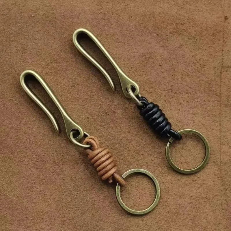 Handwoven Genuine Leather Key Ring for Men Fashion Bronze U-shaped Keyring High Quality Metal Car Keychain Accessories Wholesale