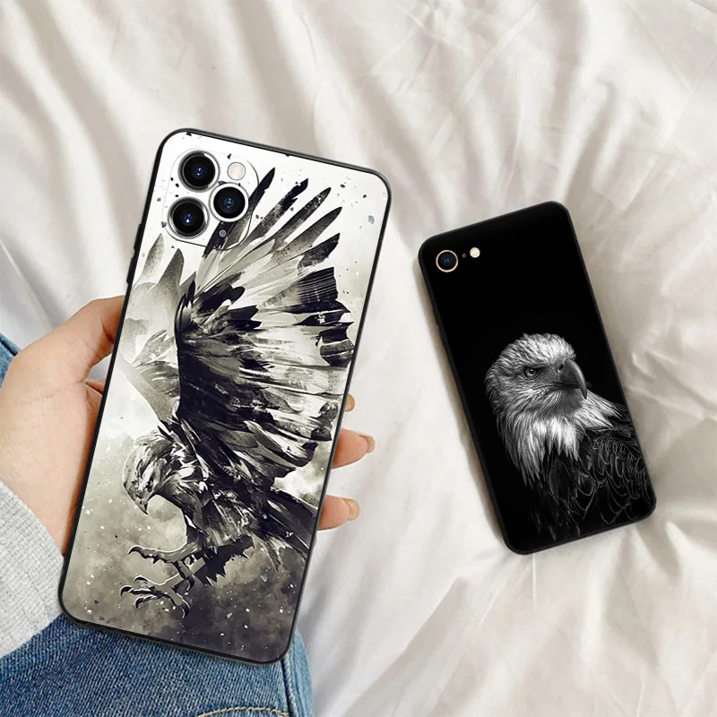 Silicone Black Phone Cases for iphone 16 Pro Max 7 8 14 15 Plus SE XR 11 12 13 Mini 15Pro Eagle King Soft Cover