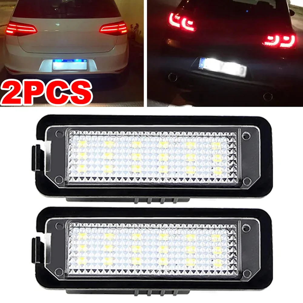 Фото Для VW GTi Golf 4 5 6 7 MK4 MK5 MK6 MK7 Passat B7 CC EOS Scirocco Beetle 2 шт. светодиодные фонари подсветки номерного знака с Canbus