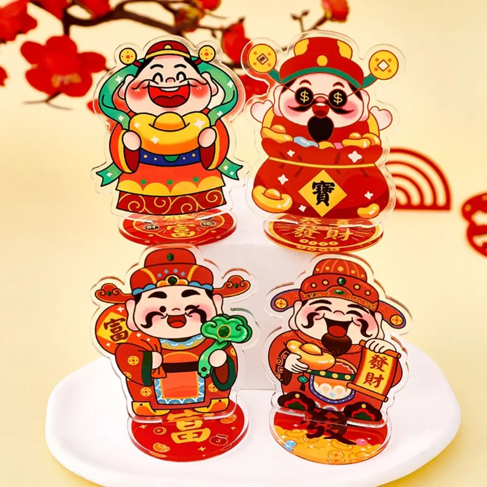 Chinese Style God of Wealth Stand Model Plate Creative Lucky God of Fortune Figure Model Plate Red Cute