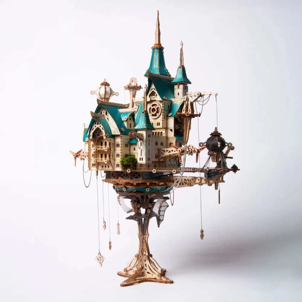 Come gatto 3D fai da te puzzle in legno fantasy castello a vapore blocchi di costruzione Diorama modello kit regalo di compleanno in legno decorazione della casa delle bambole
