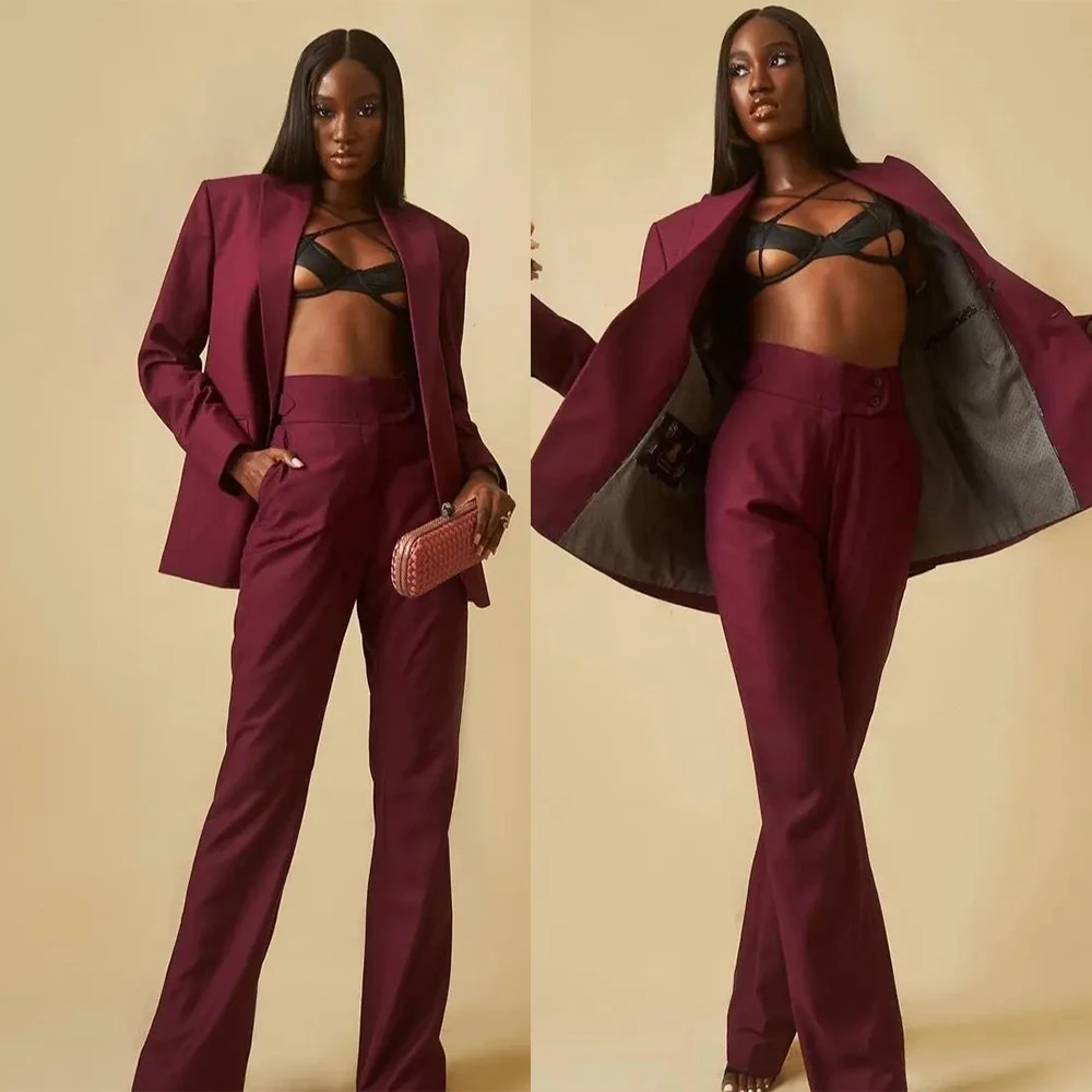 

Burgundy Women Suits Office Sets Formal Custom Size 2 Pieces Fashion Blazer+Pants Streetwear Prom Evening Dress