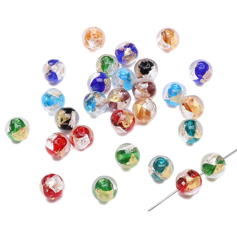 

1Pcs 10mm Colorful Retro Round Beads Gold Foil Lampwork Beads Loose Bead For DIY Bracelet Necklace Making Jewelry Accessories