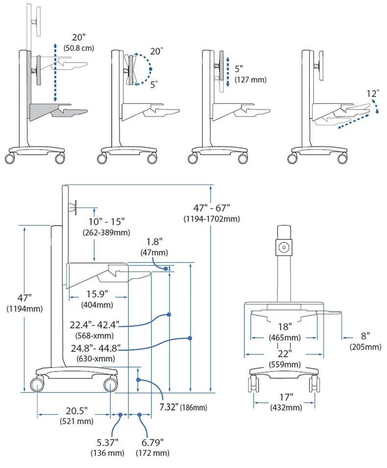 Lifting computer desk mobile cart Office equipment Computer cart 24-198-055