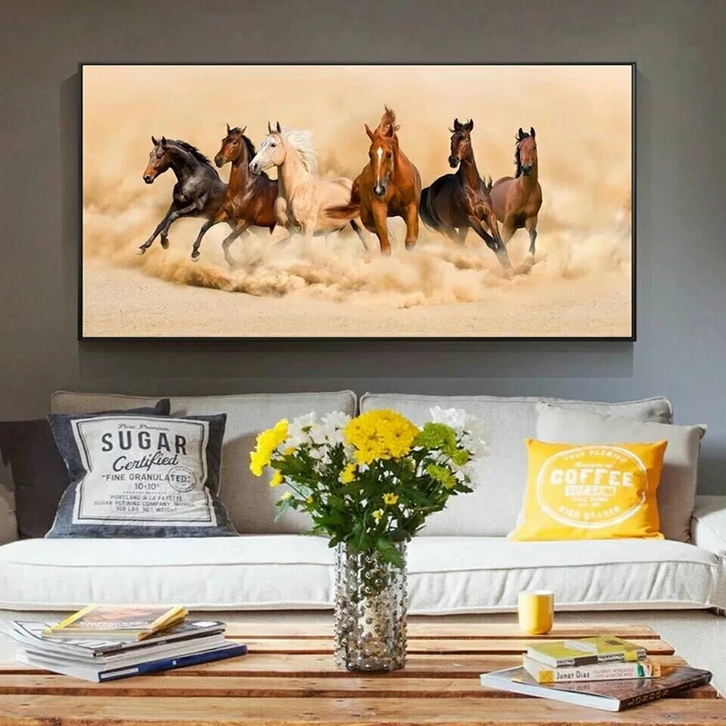 Modern Large 7 White Running Horses Canvas Painting Posters Print Wall Art Picture for Living Room Bedroom Decoration Home Decor