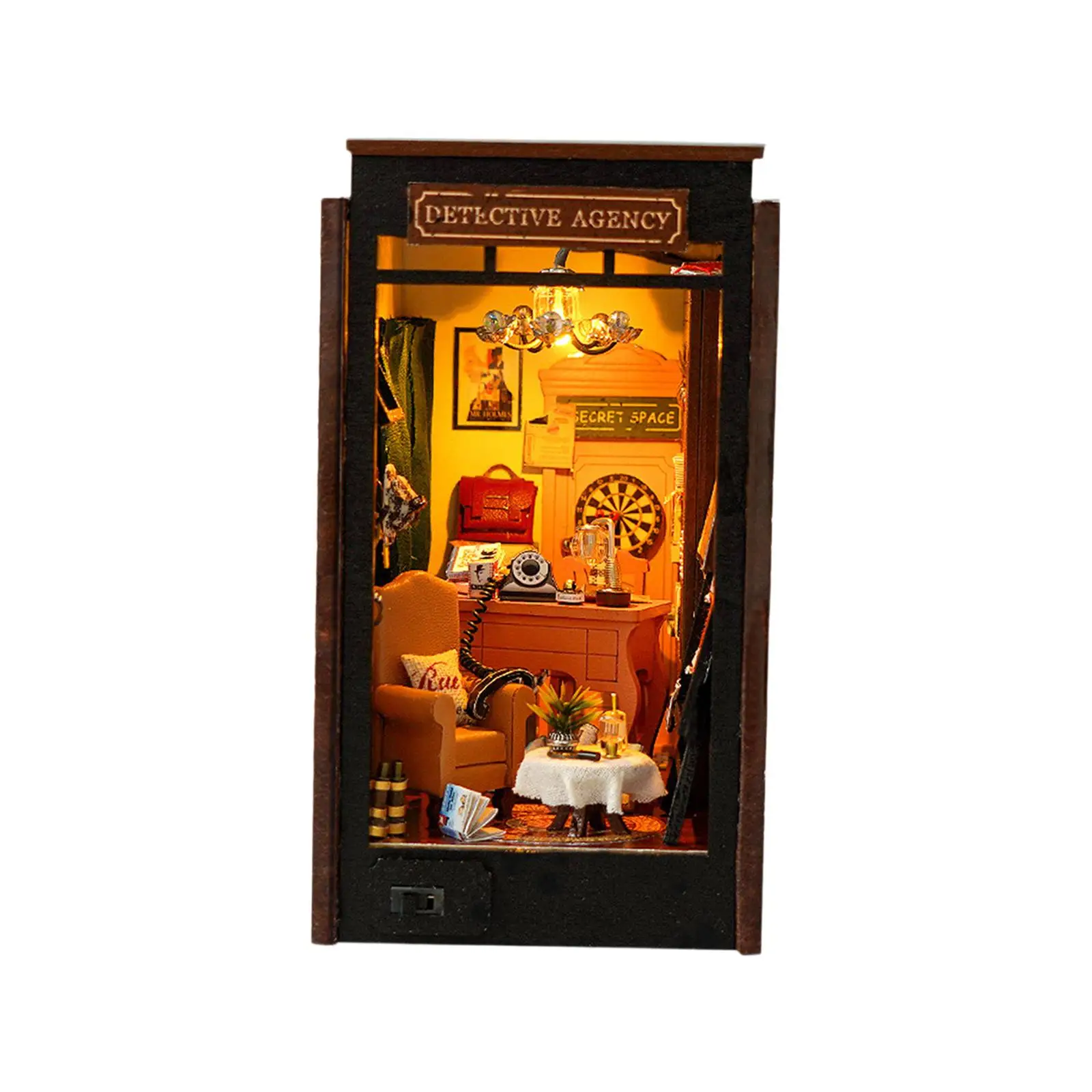 DIY Bookend Stand Kits Wooden Miniature Dollhouse with Furniture 3D Puzzle Bookcase Bookshelf Insert Decor for Bedroom Gift