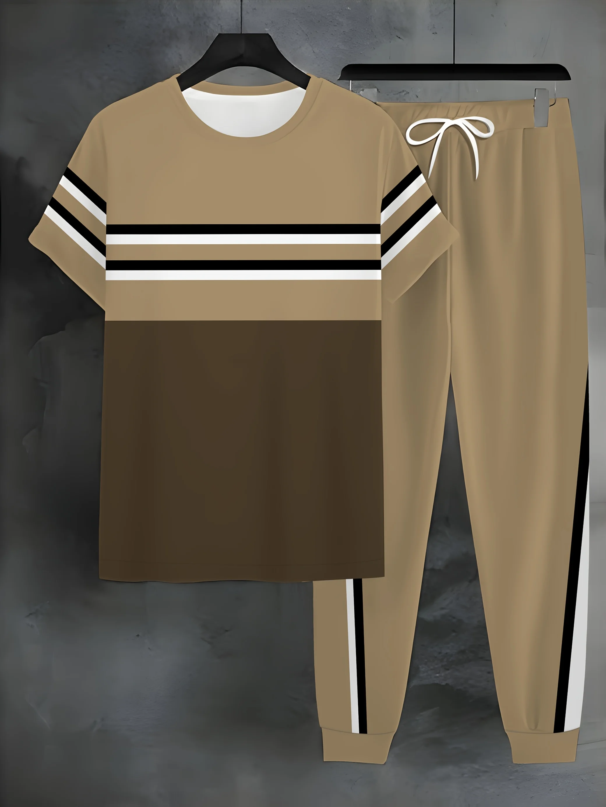 بدلة رجالية صيفية جديدة 2025 غير رسمية عصرية ومريحة وناعمة ثلاثية الأبعاد مخططة مطبوعة قابلة للتنفس